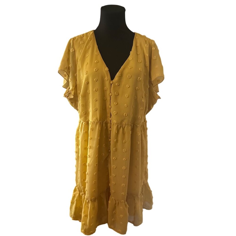Southern Fried Chics yellow button lined spring dress size XXXL